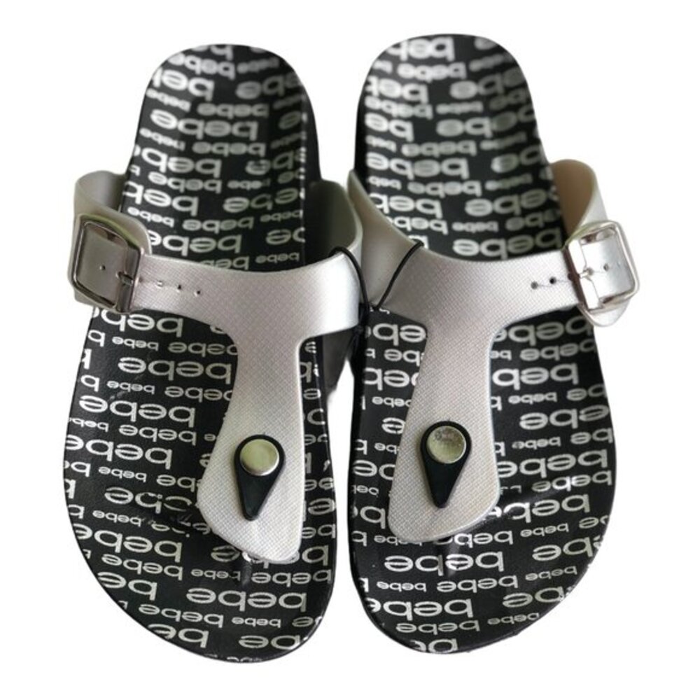 Bebe Silver Sandals Flats Girls Brand‎ New L 2/3